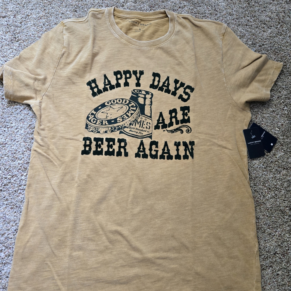 Lucky Brand Cotton Tan Graphic T-Shirt for Men Medium